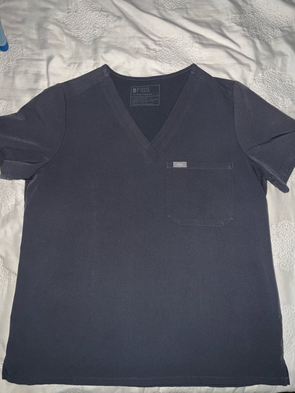 Figs Navy V-Neck Scrub Top with Chest Pocket